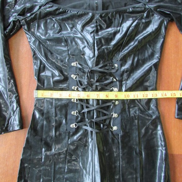 Black Shiny Wet Look Catsuit with Lacing and Cat Ears - Picture 7 of 11